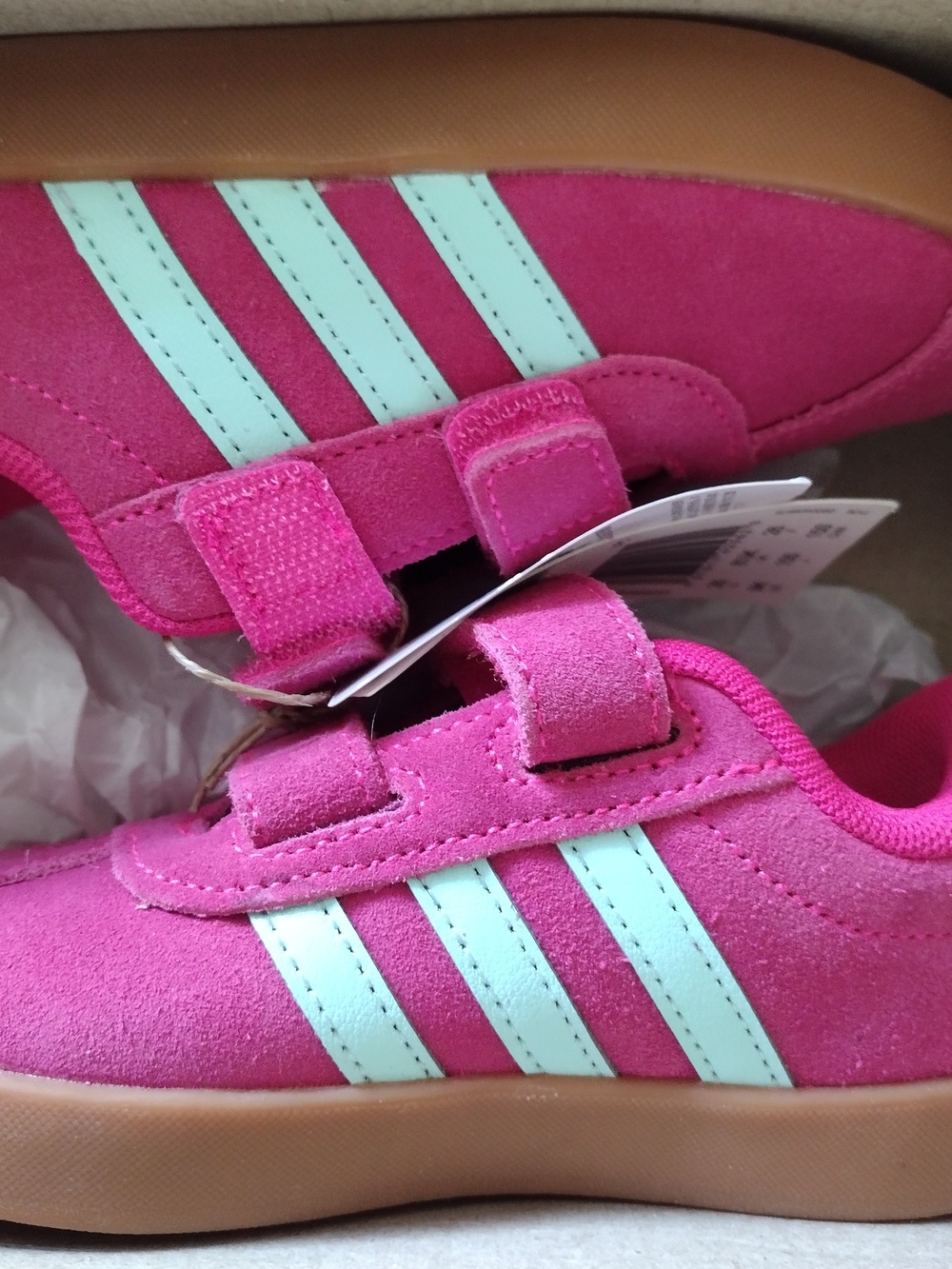 adidas Kids Pink Sneakers with Mint Stripes